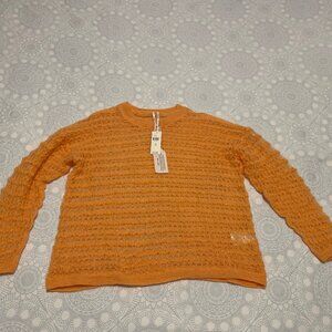 Anthropologie vibrant orange fuzzy texture open knit sweater, size XS